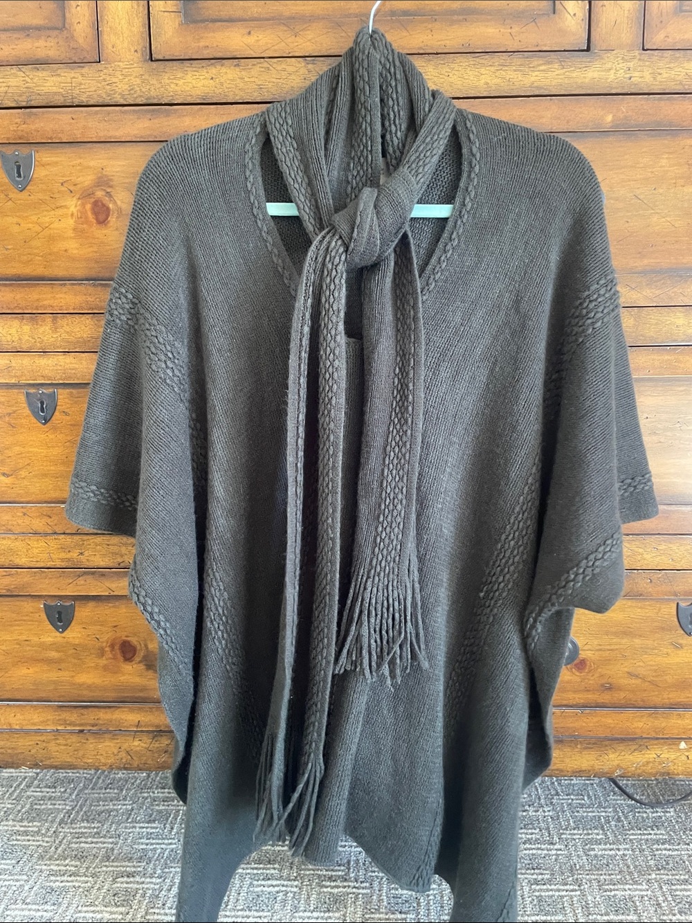 Cozy Open-Front Poncho Shrug in Charcoal Gray - Picture 6 of 10